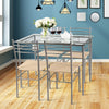 5PCS Dining Table & Chair Set Breakfast Bar Kitchen Furniture with Glass Desktop