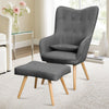 Linen Fabric Accent Wing High Back Armchair Chair Living Room Footstool Lounge