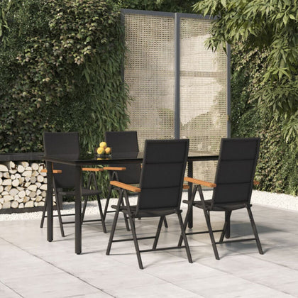 5 Piece Garden Dining Set Black and Brown Poly Rattan Q6F1