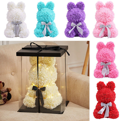 Lovely Bunny LED Rose Teddy Toy Rabbit Flower Animal Doll Kids Birthday Gift Box