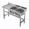Stainless Steel Commercial Kitchen Catering Sink Basin 2Bowl Left Platform Waste