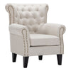 Linen Chesterfield Armchair Rhombic Fabric Upholstered Living Room Lounge Chair