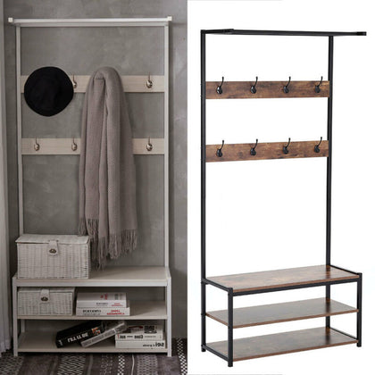Wooden Metal Hat and Coat Stand Clothes Shoe Rack Hanger Hooks Shelf Storage Art