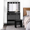 Fashion Black Dressing Table Makeup Desk w/ LED Light Bulbs Mirror Stool Bedroom