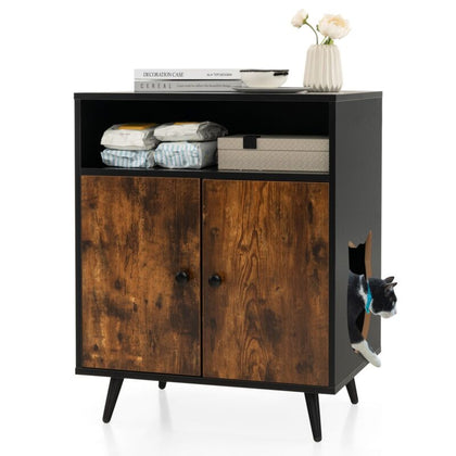 Modern Cat Litter Box Enclosure Hidden Cat Washroom Furniture w/ Entry