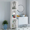 Bathroom Storage Cupboard Cabinet Tallboy Unit with Mirror 6 Shelves 2 Doors