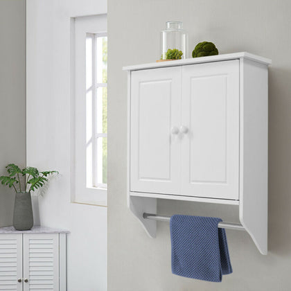 Bathroom White Wall Cabinet Vanity with Towel Rack Rail Storage Cupboard Shelves