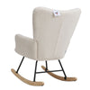 Teddy White Patchwork Linen Rocking Chair Lounge Relaxing Armchair W/Wood Legs