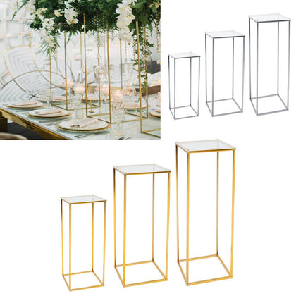 Metal Flower Rack Wedding Party Art Geometric Column Vases Stand Top Props Decor