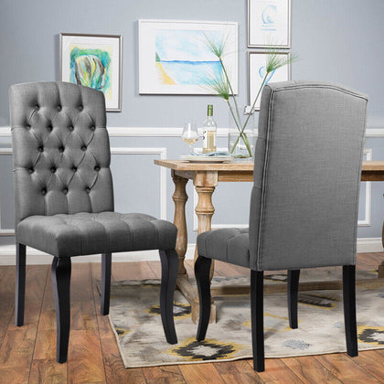 2/4pcs Chesterfield Dining Chairs High Back Fabric Padded Kitchen Dinner Seat