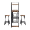 Industrial Bar Table Set with 2 Chairs Dining Set w/ Wine Rack Side Storage QG