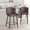 2 Pcs Breakfast Stool Bar Stools Brown Grey Faux Leather Dining Room Metal Legs