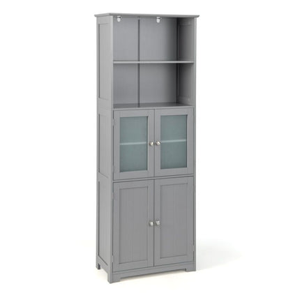 Wood Tall Storage Cabinet 2 Doors Display Organizer Freestanding Pantry Cupboard