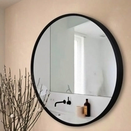50cm Industrial Black Round Wall Mirror Home Bathroom Wall Mounted Vanity Decor