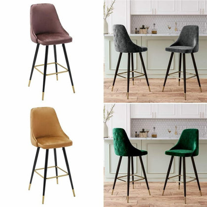 2pcs Upholstered Bar Stools High Seat Kitchen Breakfast Dining Counter Chairs