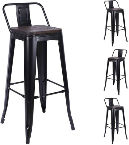 4pcs Metal Bar Stools,30 Inch Black Modern Kitchen Breakfast Chair w/Wooden Seat