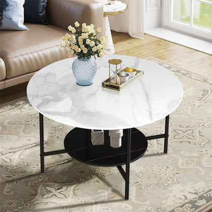 High Gloss Marble Coffee Table Large 2 Layer Side End Table Living Room Bedroom