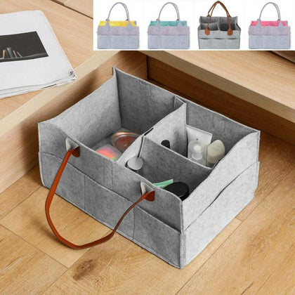 Grey Baby Diaper Organizer Caddy Felt Changing Nappy Kids Storage Carrier Bag UK