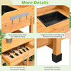 Garden Potting Table Wooden Planting Bench W/ Hooks Sink Drawer and Open Shelves