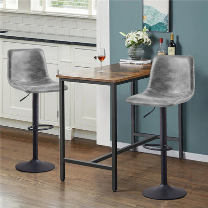 2Pcs Grey Barstools Gas Lift Rotatable Faux Leather Metal Leg Bar Chairs Kitchen