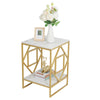 Real Marble Side End Table Golden Frame Nightstand Storage for Artworks Bonsai