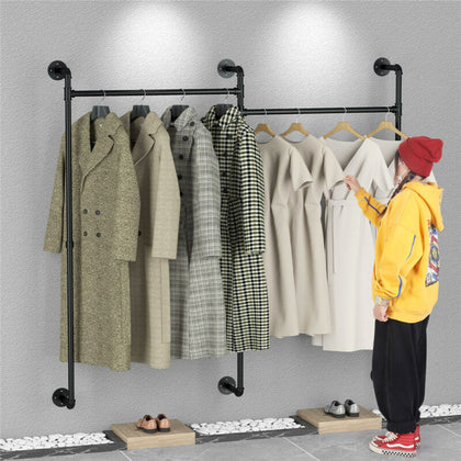 XX-Large Industrial Pipe Clothes Rack Wall Mounted Clothing Retail Garment Rod