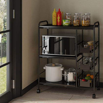 Kitchen Trolley Microwave Cart Shelf Unit Storage Rack Basket Kitchen Baker Ra