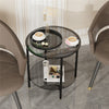 2 Tiers Round Coffee Table Side Table with Grey Glass Top Living Room Furniture