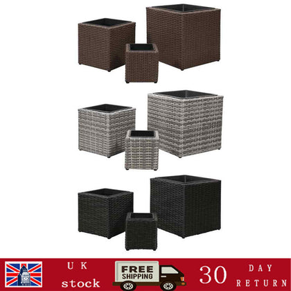 3 Pcs Garden Rattan Planter Pot Set Outdoor Flower Plant Boxes Pots Square