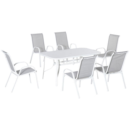 7 Piece Garden Dining Set w/ Dining Table and Chairs for Backyard Grey