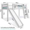High Sleeper Bed Cabin Loft Bed Solid Wood Pine Frame Childrens Kids Single 3FT