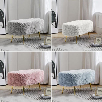 Faux Fur Footstool Bed End Sofa Padded Bench Fleece Pouffe Stool Vanity Chair UK