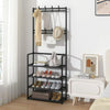 Iron Clothes Rail Coat &Shoe Rack Hook Storage Shelf Dress Hanging Display Stand