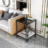 Tempered Glass Side Table Coffee Table Marble Storage Shelf with Dual Pole Legs