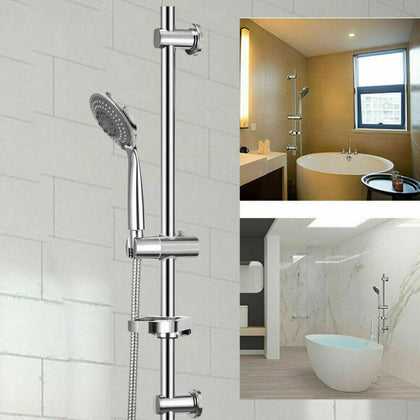 Adjustable Chrome Shower Slider Riser Rail Bar Kit Set Modern Head & Hose Holder