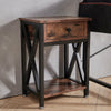 Wooden Bedside Table Cabinet Industrial 1-Drawer Side Table Nightstand Steel Leg