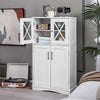 Bathroom Storage Floor Cabinet Freestanding Wooden Storage Cupboard with 4 Doors