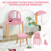Kids Dressing Table and Stool Set Girls Vanity Table with Tri-Folding Mirror