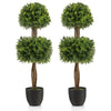 2PCS Artificial Boxwood Topiary Ball Tree Faux Potted Double Ball Boxwood Plant