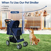 4-Wheel Pet Stroller Dog Cat Walk Travel Carrier Carriage with Storage Basket
