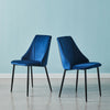 2* Blue Velvet Dining Chairs Kitchen Dining room Padded High Back Metal Legs