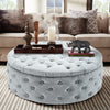 75cm Large Round Fabric Linen Chesterfield Footstool Pouffe Ottoman Coffee Table