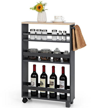 Slim Storage Cart 4-Tier Narrow Rolling Storage Cart w/ Handle Universal Casters