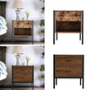 Rustic Wood 1/2 Drawers Bedside Table End Side Storage Night Stand Metal Framed