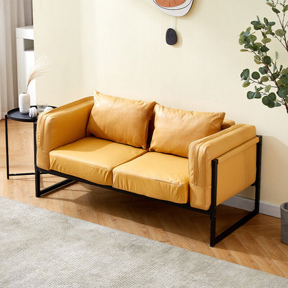 Faux Leather Sofa Armchair Couch Living Room Metal Leg 1/2 Seaters Yellow Brown