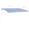 Manual Retractable Awning with Posts 4.5x3 m Blue and White R0Y6