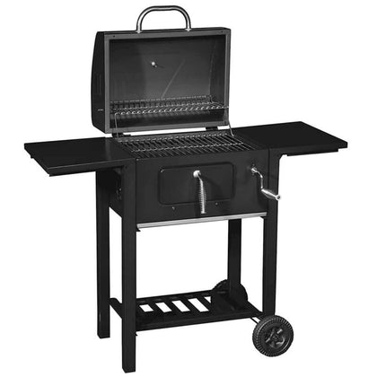 Black Charcoal Grill BBQ Trolley Wheels Garden Smoker Shelf Side Steel