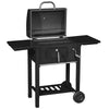 Black Charcoal Grill BBQ Trolley Wheels Garden Smoker Shelf Side Steel