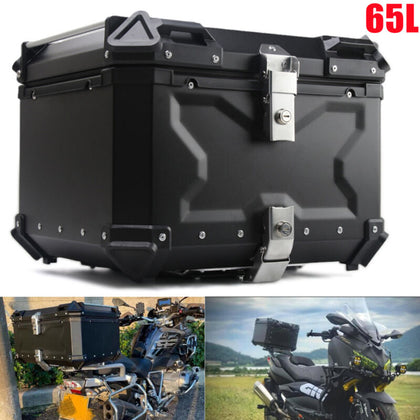 NEW-65L AluminiumAlloy Motorcycle Rear Box Luggage Helmet Tail Carrier Tool Case
