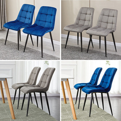 2 Pcs Brown Faux Leather/PU/ Velvet Dining Chairs Lint Chair Padded Dining Room